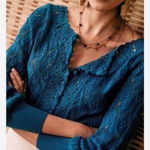 Sézane crochet Anika cardigan size S. rich teal